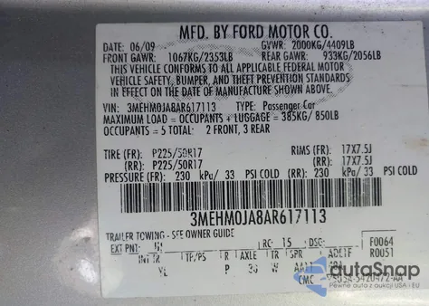 2010 Mercury Milan Premier from USA, damaged, VIN 3MEHM0JA8AR617113